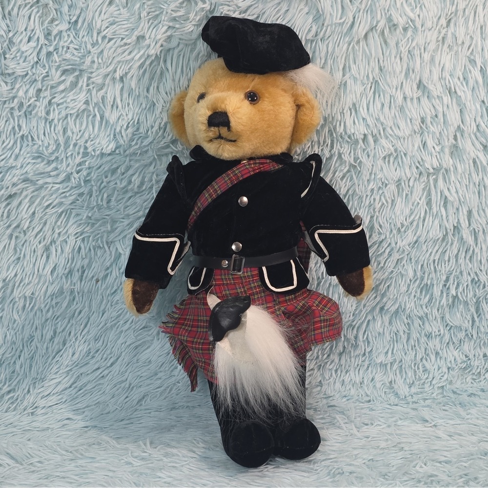 Merrythought Harrods Vintage 18" Mohair Teddy Bear Scottish Highland Kilt Outfit